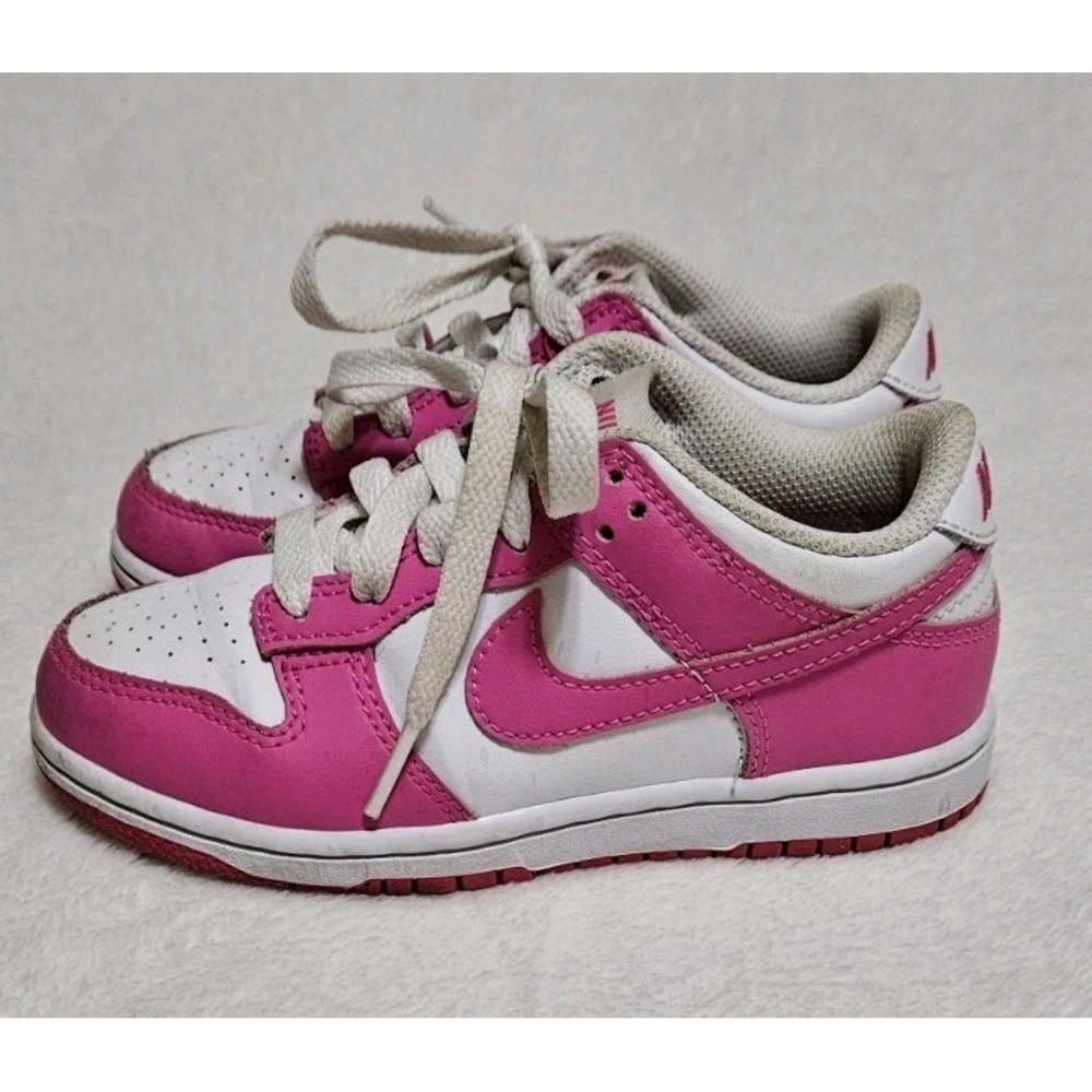 Nike Dunk Low White Fuchsia Pink Kids Athletic Sneaker 12C